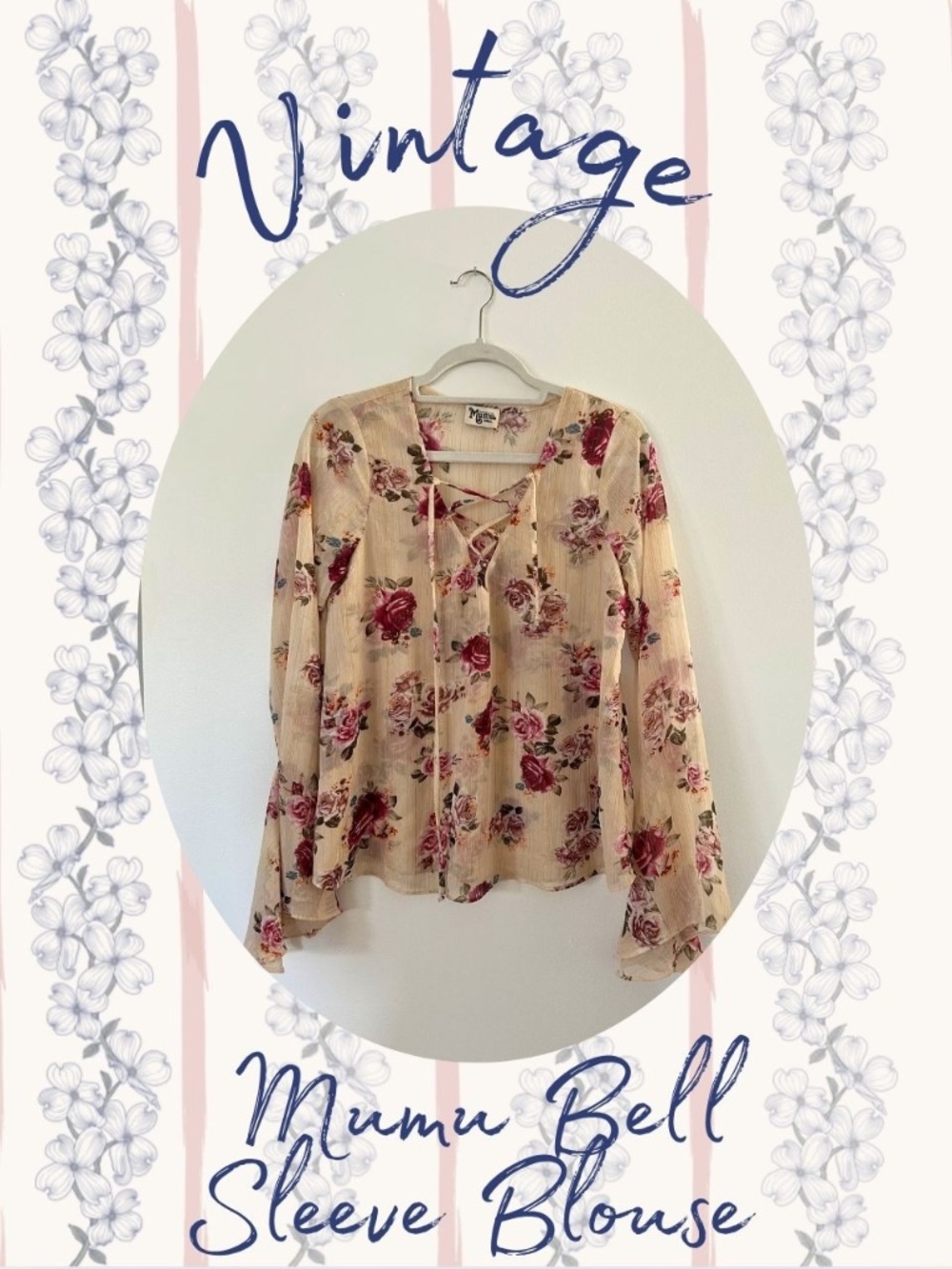 Vintage Y2K Mumu Bell Sleeve Floral Blouse 🌸